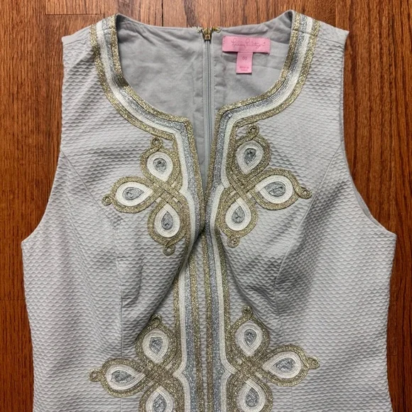 Lilly Pulitzer Mila shift dress in seaside grey with metallic embroidery size 00 - Picture 4 of 16